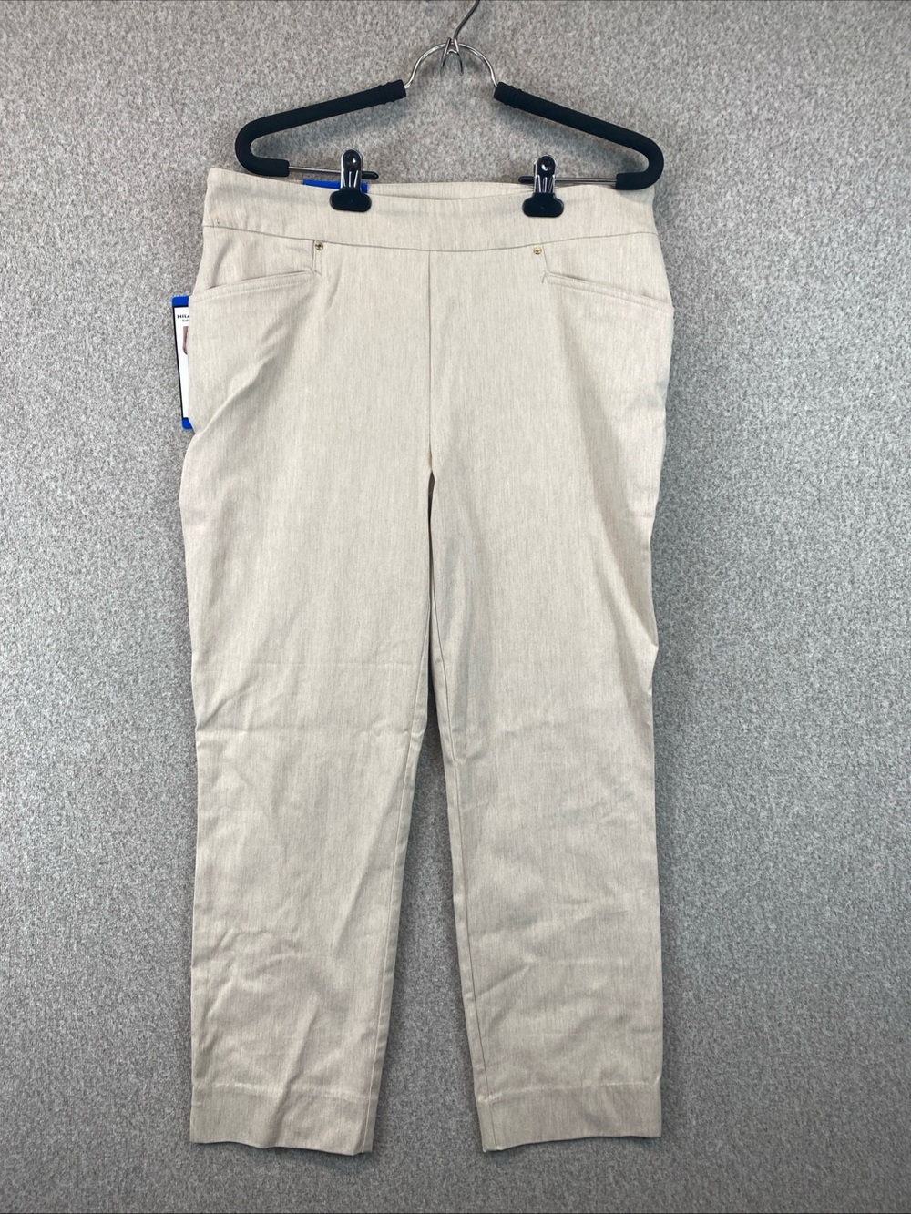 Hilary Radley Women’s Pull-On Ankle Pants Tan Sz L Career Office Notched Ankles